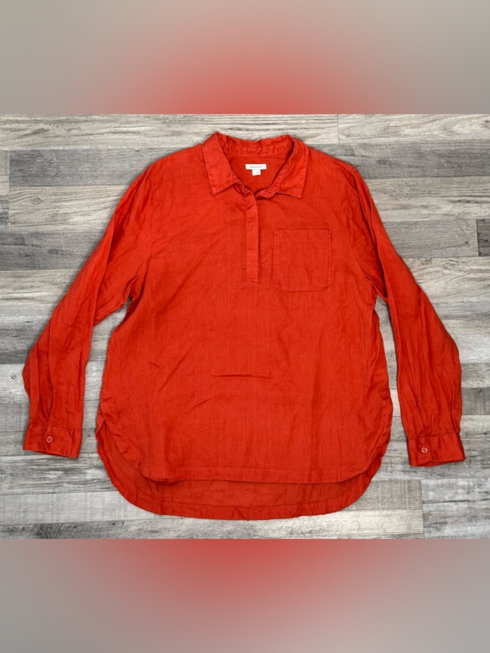 Garnet Hill dark coral 100% linen long sleeve button down womens size 18 A29